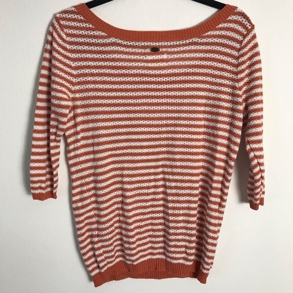 Quiksilver Knit Striped Sweater- 3/4 Sleeve- Orange & White- Size Medium - Picture 4 of 5